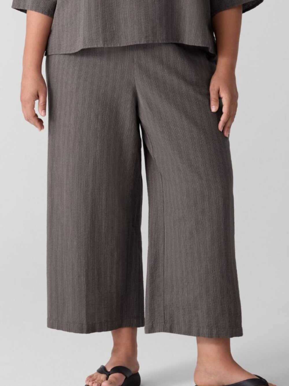 3X Eileen Fisher Organic Cotton Wide Leg Drawstring Pants Lagenlook Coastal Plus